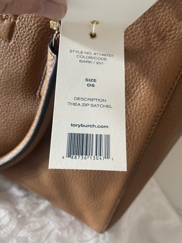 Tory Burch THEA Zip Satchel Tote bag BARK brown NWT leather handbag crossbody - Picture 4 of 5