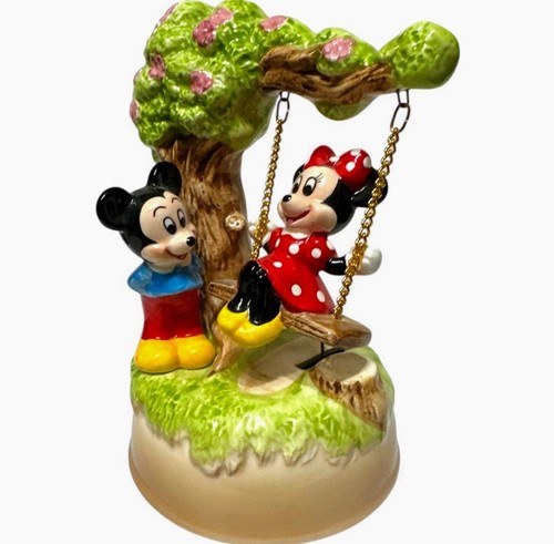 Rare DISNEY Mickey & Minnie Mouse On A Swing Porcelain Musical-Vintage 90s Japan - Bild 6 von 15