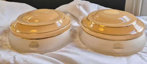 1930s ART Deco Chrome Two Light Chandelier Pendant Frosted Peach Glass Shades - Picture 19 of 23