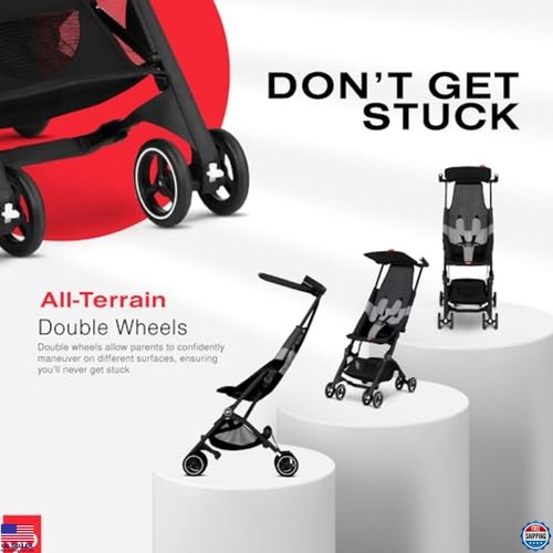 Ultra Compact Lightweight Travel Stroller, All Terrain, Breathable Fabric, Black - Picture 5 of 6