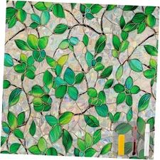 Window Privacy Film Stain Glass Window Film 17.5 x 78.7 in Greenery Leaf