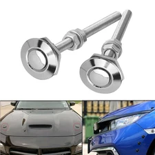 Push Quick Button Release Bonnet Hood Lock Pins Clip Car Bumper Kit Latch Silver