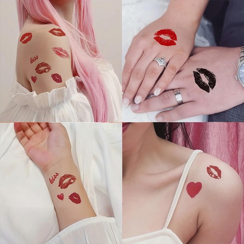 Valentines Day Temporary Tattoo Adult Kids, Red Heart Lip Fake Tattoos, C - Picture 5 of 9