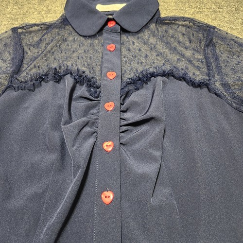 Belle Poque Top Womens Medium Blue Red Heart Sheer Sweetheart Whimsy Romantic - Picture 5 of 13