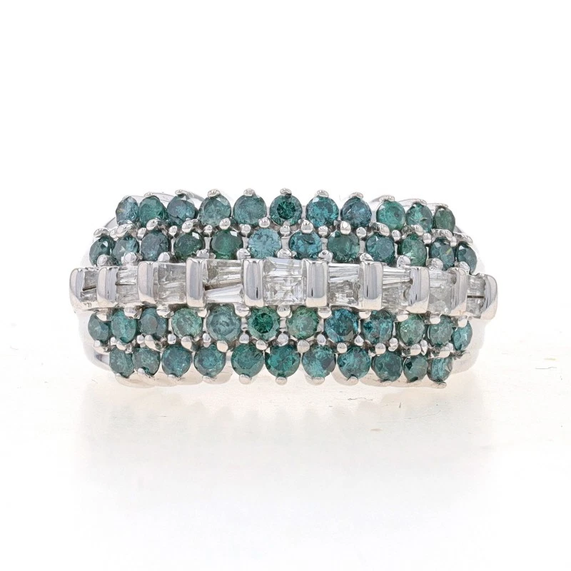 Anillo tratado 8 1/4 con racimo de cóctel de diamantes azules de oro blanco bolso de 14 k