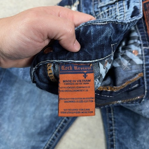Rock Revival Jeans mens 34 Humfrey Straight Acid Wash Denim Embroidered *34x32* - Picture 22 of 23