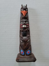Alaskan Art Totem Pole Authentic Alaska Craft Wooden Carved Tiki Wood 7.5 Vtg