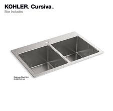 KOHLER Cursiva Stainless 33 in. Double Bowl Drop-in or Undermount Kitchen Sink