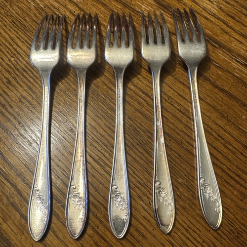 Oneida Community Tudor Teller 1946 Queen Bess II 5er Set Speisegabeln - Bild 6 von 7