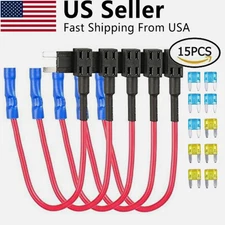 15PCS Fuse TAP Adapter Kit 12V 15 Amp 20Amp Car Add-a-circuit Mini ATM APM Blade