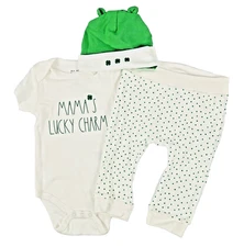 St Patricks Day Outfit Baby 6-9 Months Mamas Lucky Charm White Green Rae Dunn
