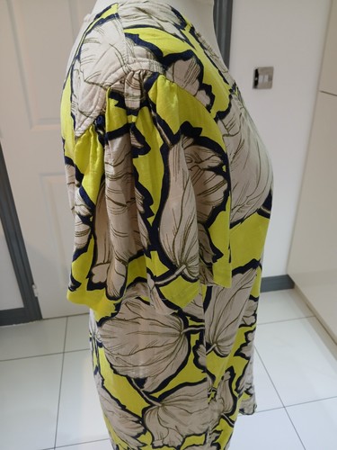 Abito donna Next taglia 16 grigio verde blu floreale misto lino cambio, scollo a V - Foto 6 di 17