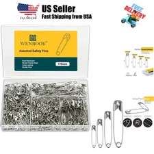 300 Pack Safety Pins Assorted, 4 Different Sizes, Strong Nickel Plated Steel,...