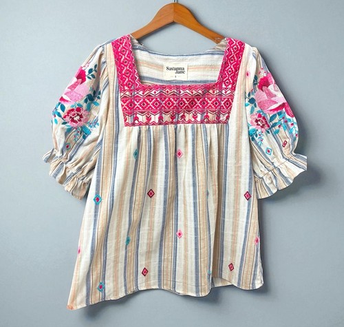 Top contadino Savanna Jane ricamo floreale boho collo quadrato sx manica a sbuffo piccola - Foto 2 di 11