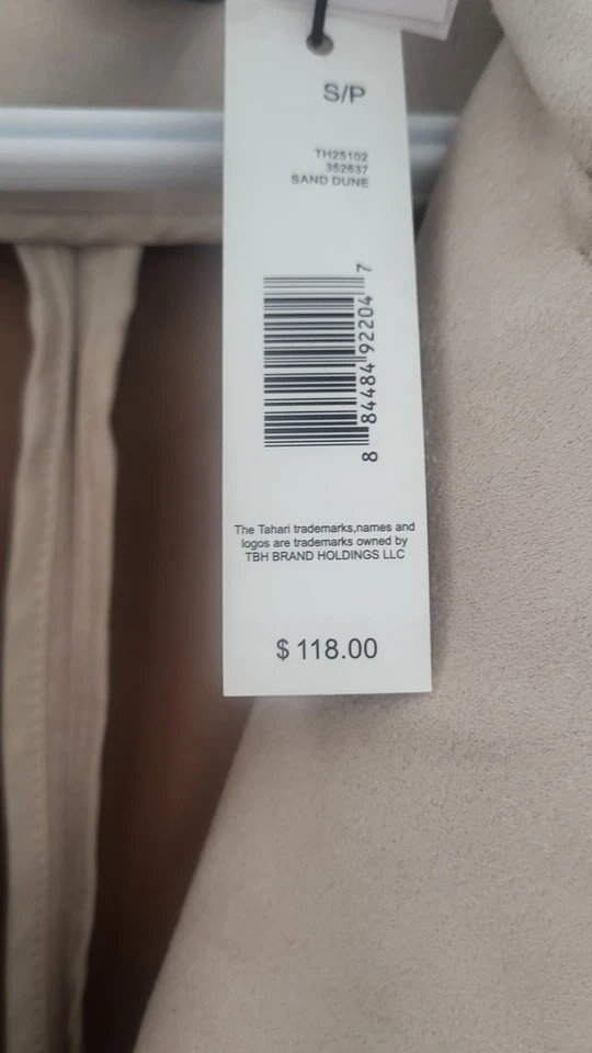 Abrigo de gamuza de cuero sintético para mujer Tahari talla S/P Sand Dune Foto 3 de 4