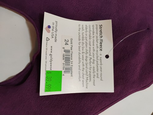 New USA GoldPaw Stretch Fleece Size 24 Eggplant Purple Dog Light Sweater Coat - Picture 3 of 4
