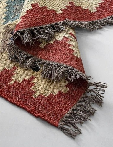 WOOL JUTE TRADITIONAL KILIM RUG, INDIAN VINTAGE RUNNER RUG TURKISH KILIM RUGS - Picture 2 of 5