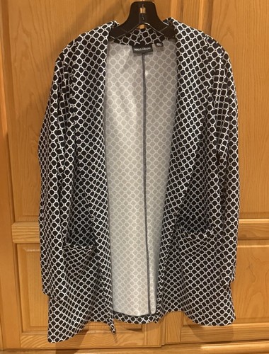 Nina Leonard Long Black and White Geometric Blazer Collared Jacket Size 1X - Picture 2 of 5