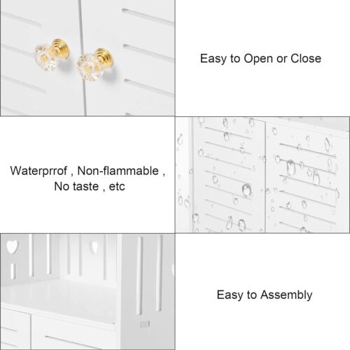 3 Tier 2 Doors WPC White Bathroom Cabinet Shelf Cupboard Storage Unit Bedroom - Picture 3 of 12