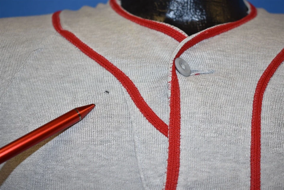 vtg 50s ERNIE ROSE FAB KNIT BASEBALL JERSEY #5 BUTTON GRAY RED SEATTLE t-shirt S - Image 3 of 4