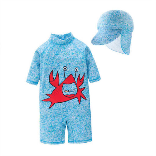 Bilo Baby Kid Boys Chic Animals Printed One-Piece Rash Guard Sun Hat Swimsuit - Picture 23 of 54