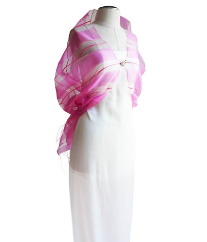 Silk Organza and Wool Woven Shawl, 78"L x28"W, Pink and Black - Bild 8 von 9