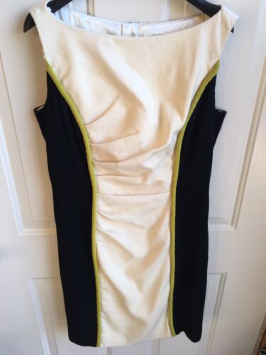 Milly of New York Size 10 Wool Sheath Dress Color Block Ruched Sleeveless - Picture 3 of 11