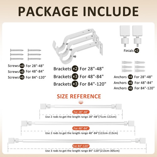 1" Wright Adjustable Single Drapery Curtain Rod, 28”-48"/48"-84"/84"-120" - Picture 18 of 43