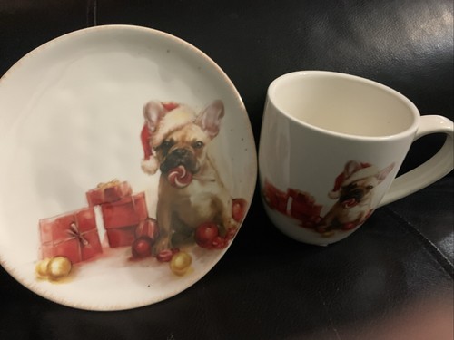 Southern Living Santa Paws ACCENT PLATE & MUG Christmas, French Bulldog Dog NEW - Picture 5 of 8