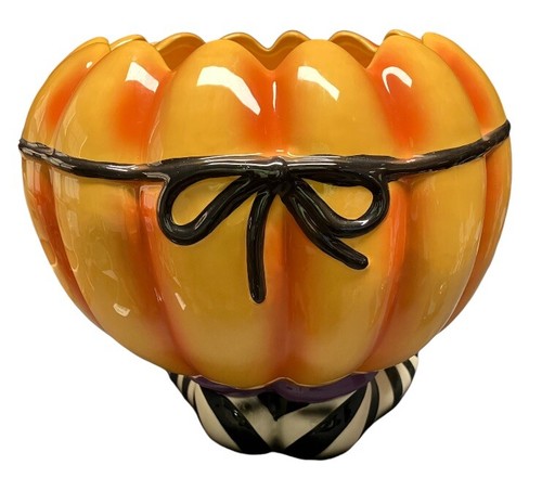 SAM’S HAND PAINTED MASKED JACK O LANTERN CERAMIC CANDY BOWL SEE DESC - Picture 4 of 9