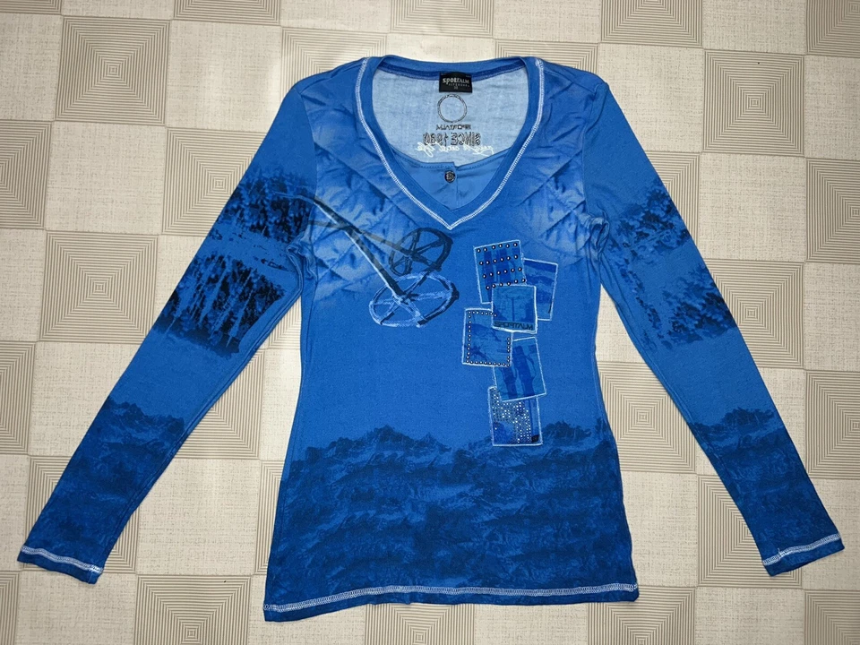 Sportalm Damen Blau Bedruckt Actiwear Oberteil Sweatshirt Langarm Gr.38 - Bild 1 von 4