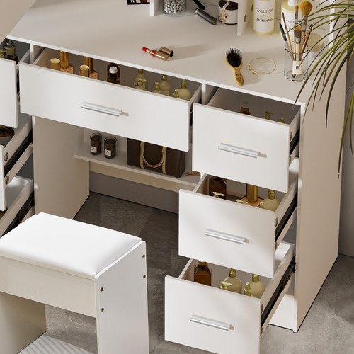 Large Vanity Desk Makeup Set Table 7 Drawers and Mirror LED Lights w/ Stool - Picture 9 of 11