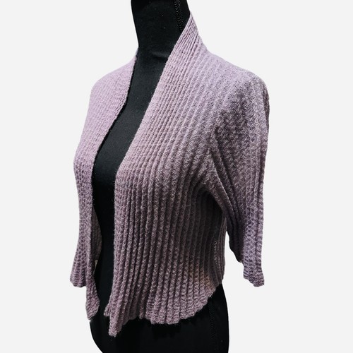 Eileen Fisher Open Front Mohair Cardigan Medium Petite Lilac Short Sleeve - Picture 2 of 7