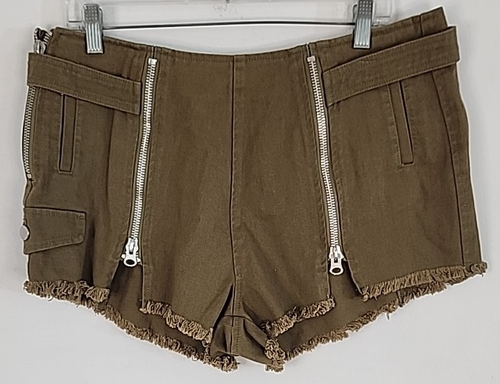 Fashion Nova NWT Womens Olive Green All Zipped Up Mini Denim Skort, Size XL