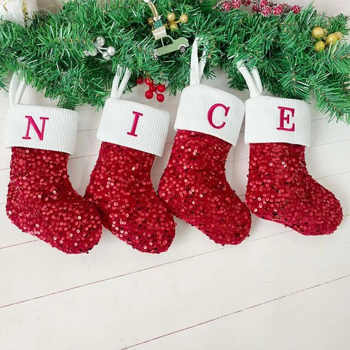 Sequins Christmas Socks Knitting Letter Stocking Christmas Hanging Decoration - Imagen 3 de 48