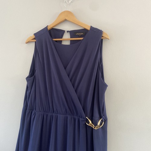 Jaeger Dress 18 Navy Blue Smart Work Wrap Style Short Sleeveless - Picture 5 of 15