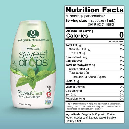 SweetLeaf Sweet Drops Edulcorante Líquido Stevia, SteviaClear, 1.7 Onzas Natural - Imagen 2 de 3