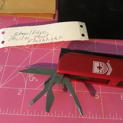 SteelEdge Flashlight Multi-Tool Pocket Knife Red Stainless Steel