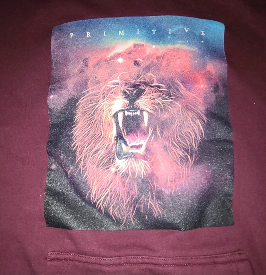 Primitive Apparel Para Hombre Borgoña Manga Larga León Sudadera con Capucha Talla Pequeña Foto 3 de 4