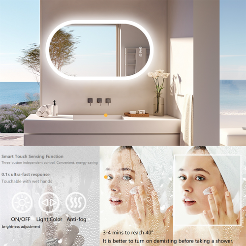 LED Bathroom Mirror for Wall Mounted Oval Lighted Vanity Mirror Backlit Dimmable - Picture 3 of 24
