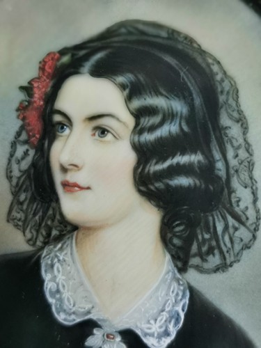 Hervorragende antike französische Portrait Miniatur Lola Montez Intarsien B*ne Rahmen selten - Bild 9 von 13
