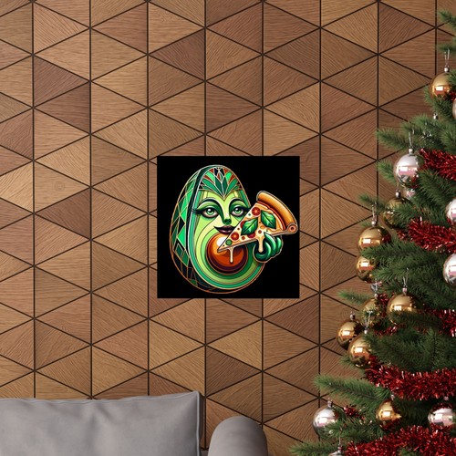 Matte Square Poster Wall Art Deco Avocado Eating Pizza Slice Funny Food Retro - Picture 26 of 50