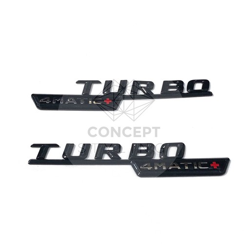 MERCEDES TURBO 4MATIC+ SIDE FENDER AMG GLOSS BLACK BADGE /EMBLEM *NEW* *PAIR* - Picture 3 of 3