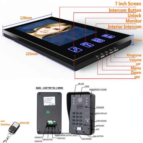2025 RFID Password IR-CUT 1000TV 7"Monitor Video Door Phone Doorbell Intercom - Picture 6 of 12