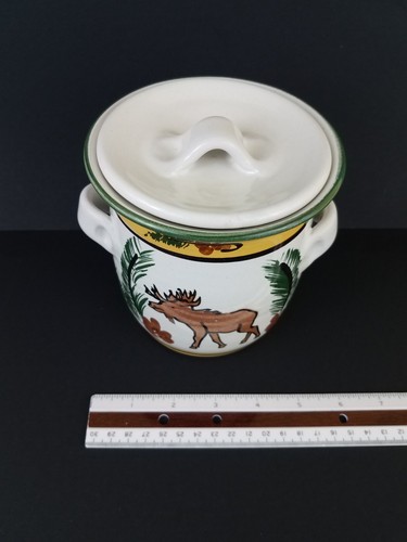 Specialties Stoneware Moose Elk Canister Jar & Lid Rustic Hand Painted Pottery - Picture 12 of 12