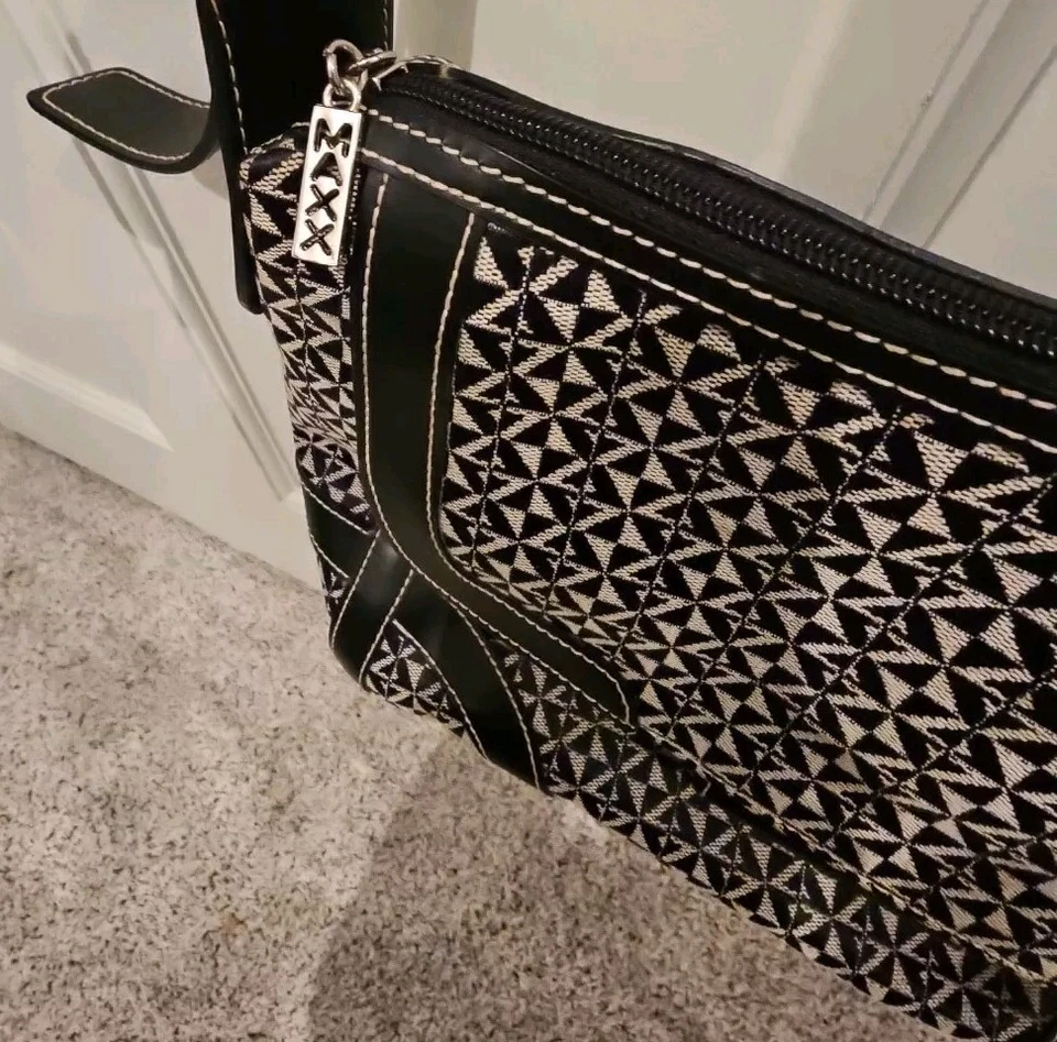 Maxx New York Shoulder Bag Purse Med Black Gray Canvas PVC Trim 12.5"x9"x3.5" - Image 4 of 4