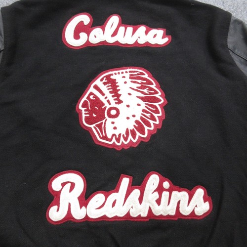 Letterman Jacket Mens Large Black Red Patch Embroidered Colusa Redskins Snap - Picture 11 of 21