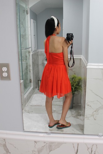 Lipsy London Cross Weave Halter Neck Dress Party Sun Kissed Red Orange US Sz 6 - Picture 2 of 11