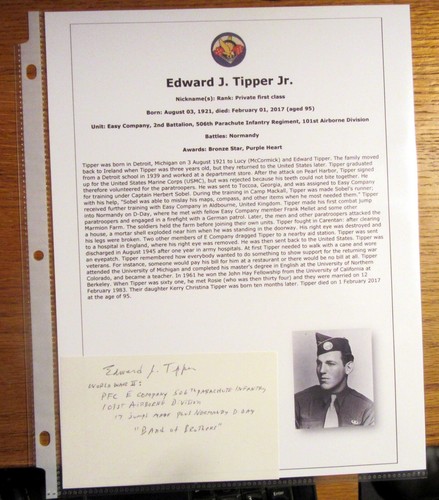 Edward Tipper Jr. Signed 3x5, 506th PIR, Band of Brothers