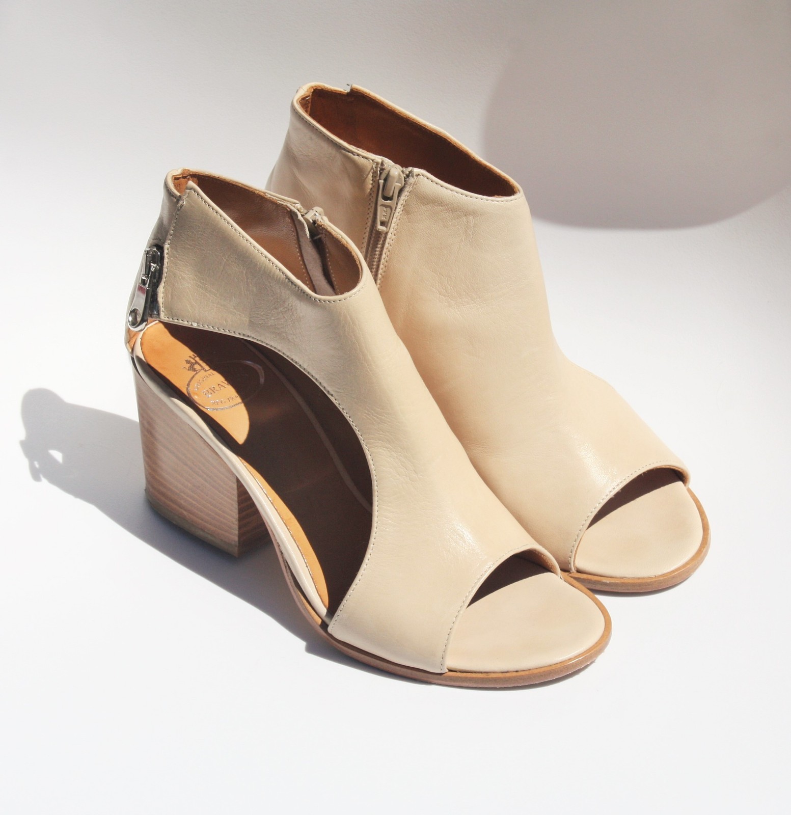 BRAWN'S OPEN TOE ANKLE Stiefel Leder 8 Nude Leder Stiefel Zip Cut Out Booties Made Schuhes db38ee BRAWN'S OPEN TOE ANKLE Stiefel Leder 8 Nude Leder Stiefel Zip Cut Out Booties Made Schuhes db38ee